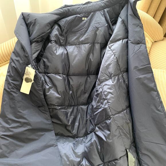 Uniqlo Down Belted Long Trench Coat in Navy Blue - Picture 7 of 13